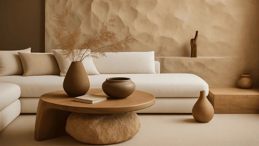 Salón preparado para home staging con sofá, mesa auxiliar y decoración neutra